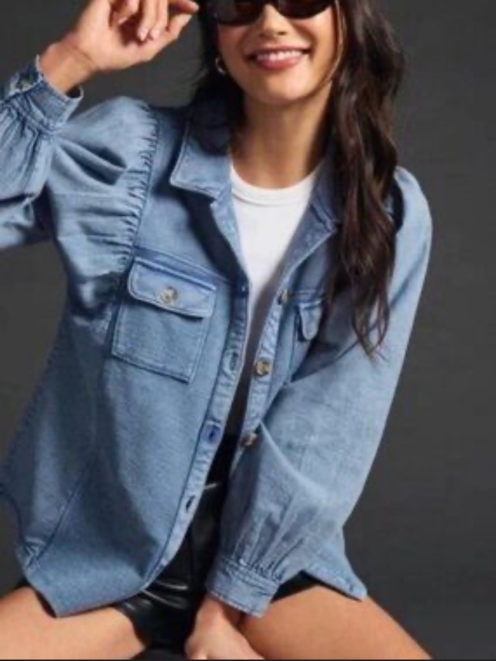 Pilcro Chambray Shacket Button Up Cotton Knit Shirt Jacket Blue Women’s Size S